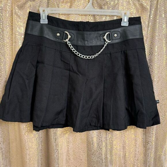 Hot Topic Royal Bones Daang Goodman Goth Punk Black Pleated Chain Skirt XL - Picture 1 of 10
